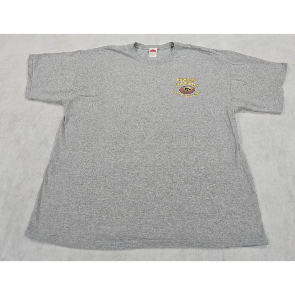 Vintage Iowa Hawkeyes T Shirt Bad To The Bone Skull Skeletons Football Gray 2XL